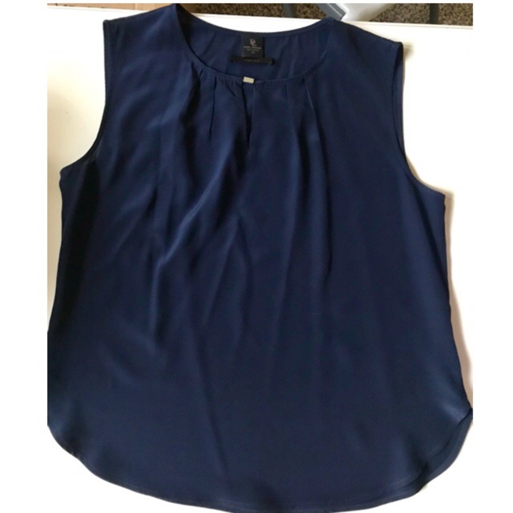 Navy silk shell top